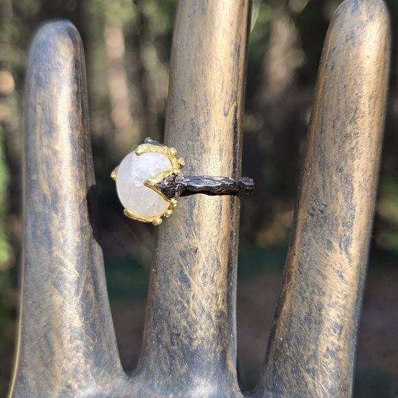 Moonstone 8k Sterling Gold & Rhodium Ring Sz8 - Picture 4 of 16